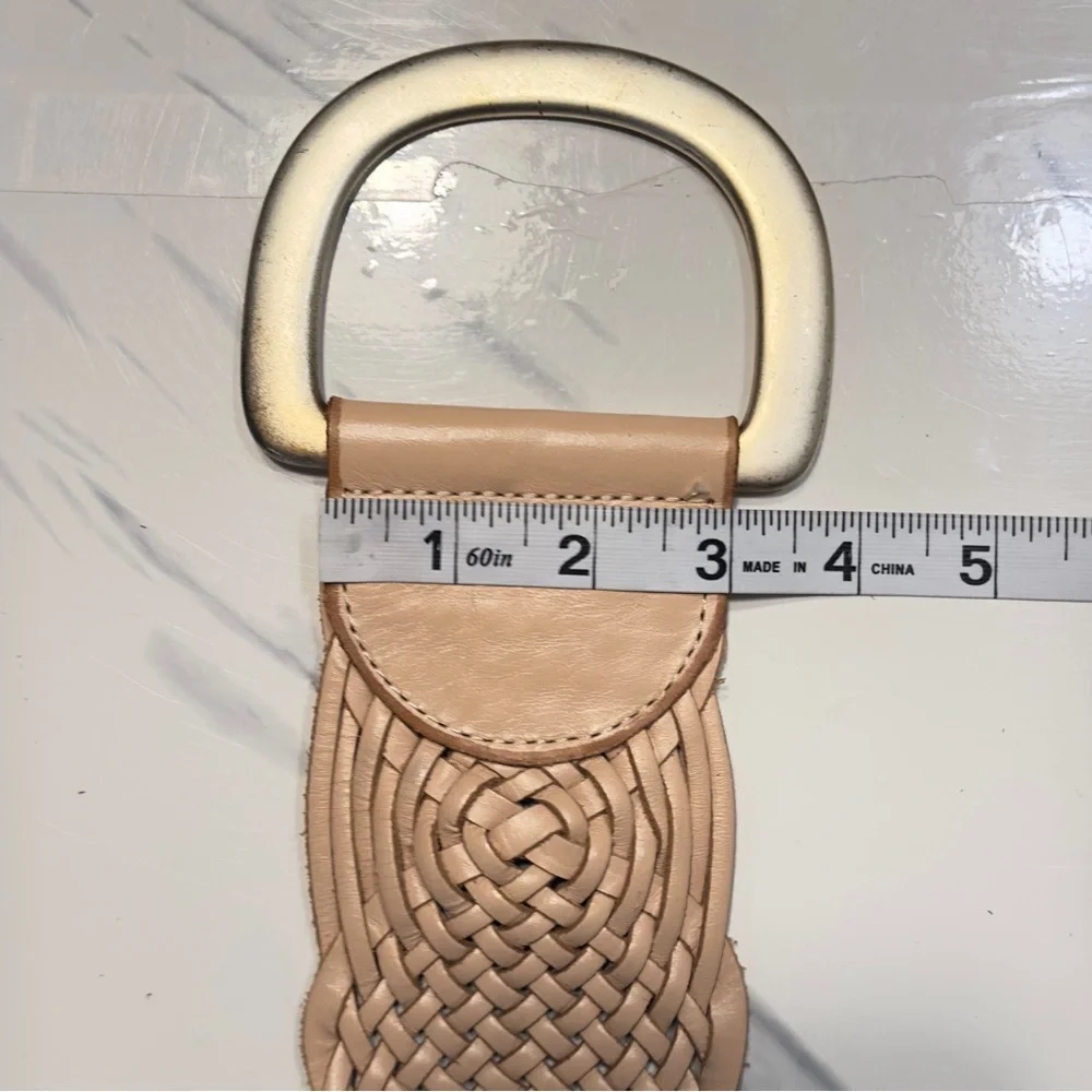 Linea Pelle Braided Leather Belt in Light Tan with Gold Buckles